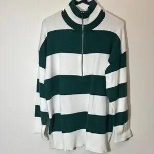 Green and White Striped Pullover